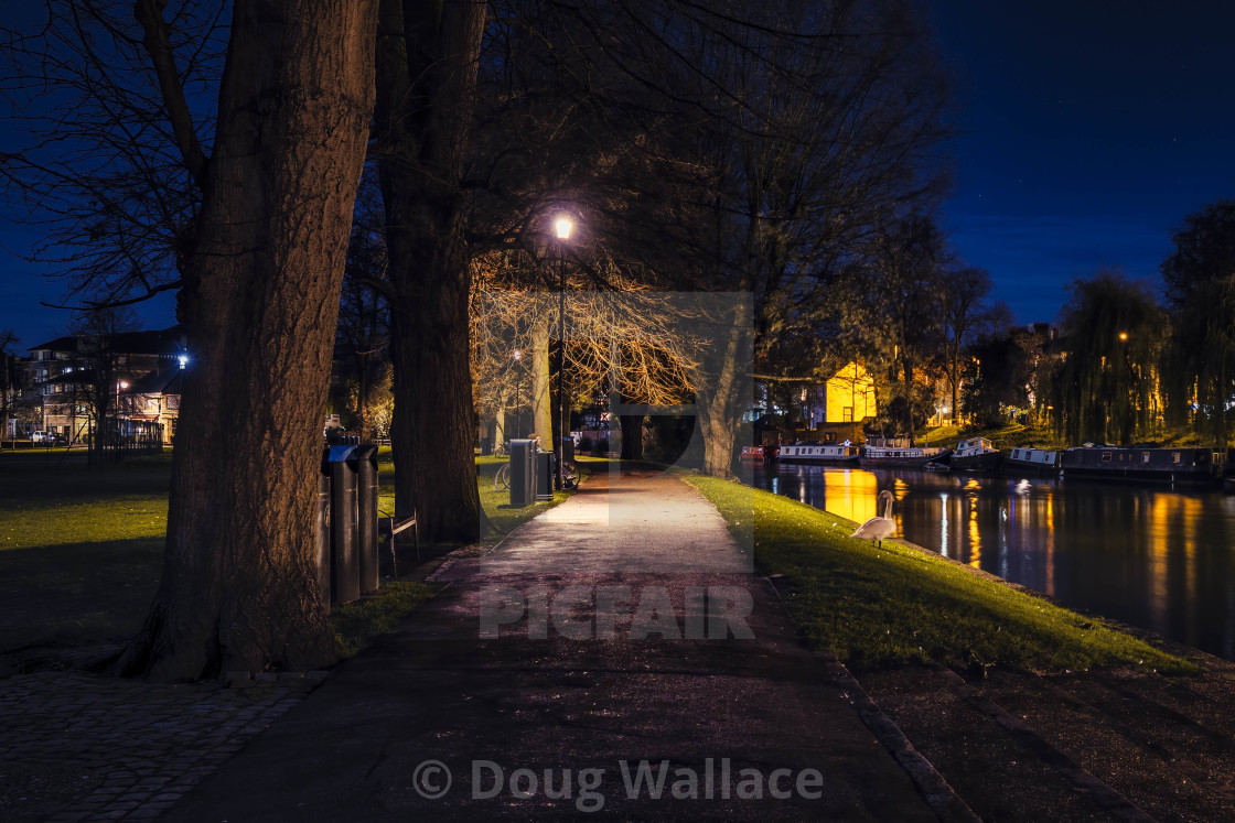 "Jesus Green Footpath by night, Cambridge UK." stock image