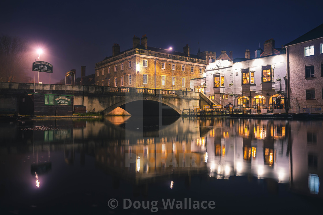 "Night reflections from The River Cam, Cambridge UK." stock image