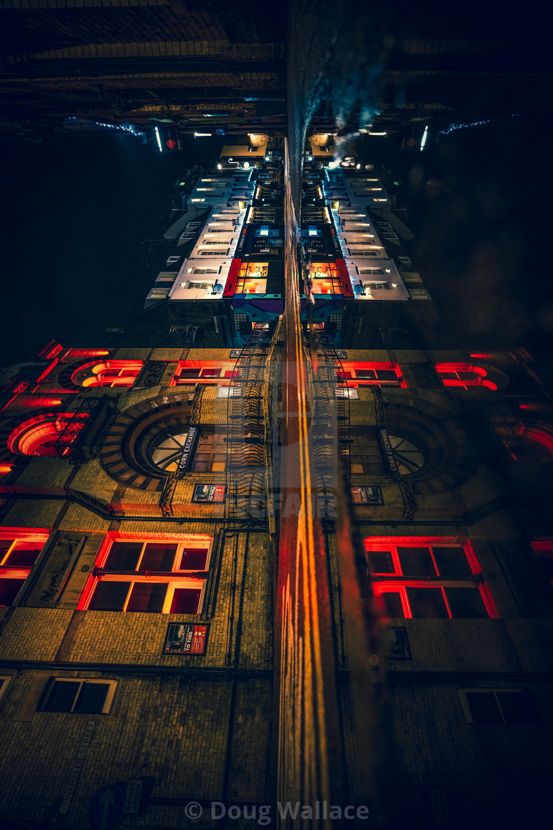 "Corn Exchange reflections flipped vertical, Cambridge UK." stock image