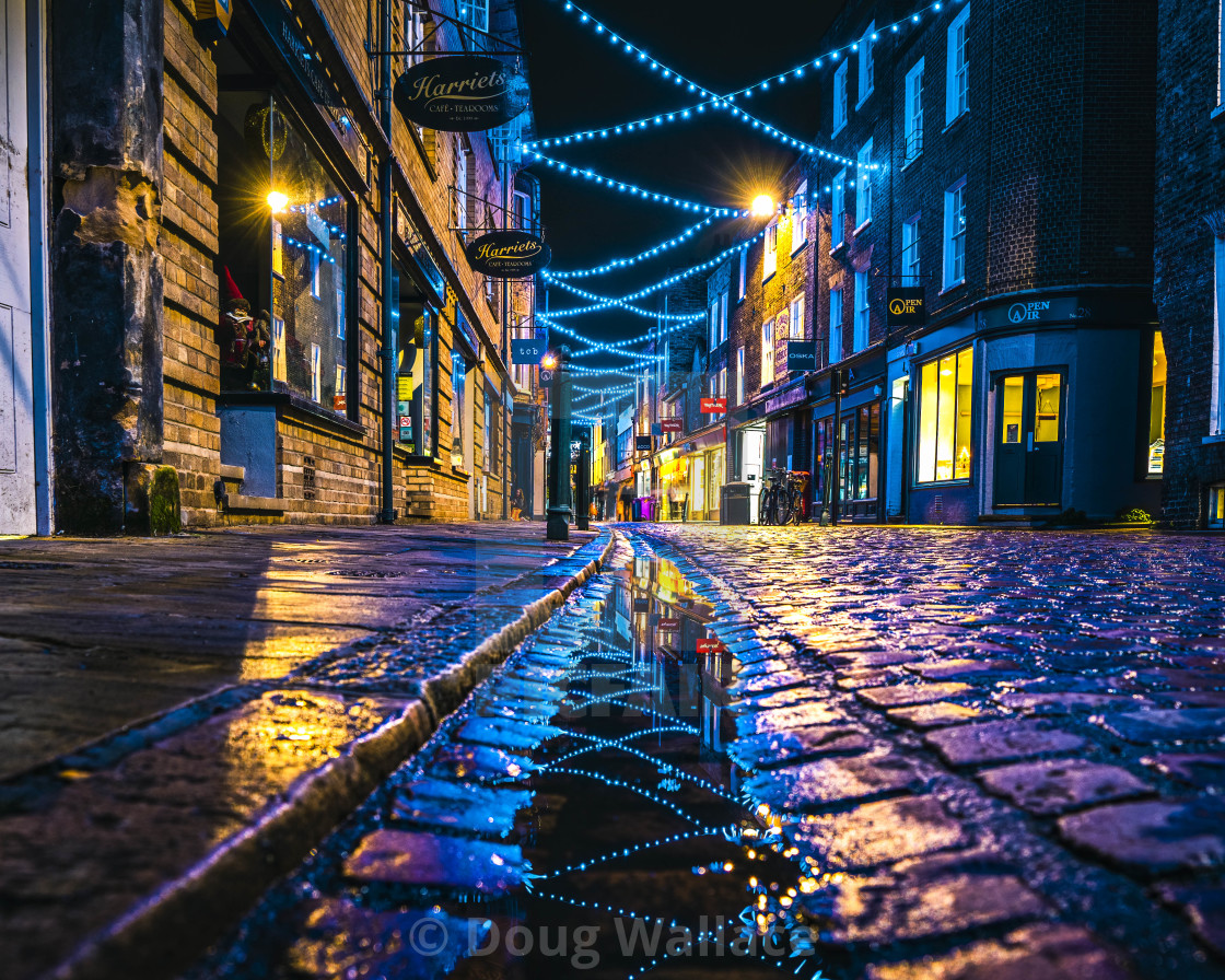 "Night reflections from Green Street, Cambridge UK." stock image