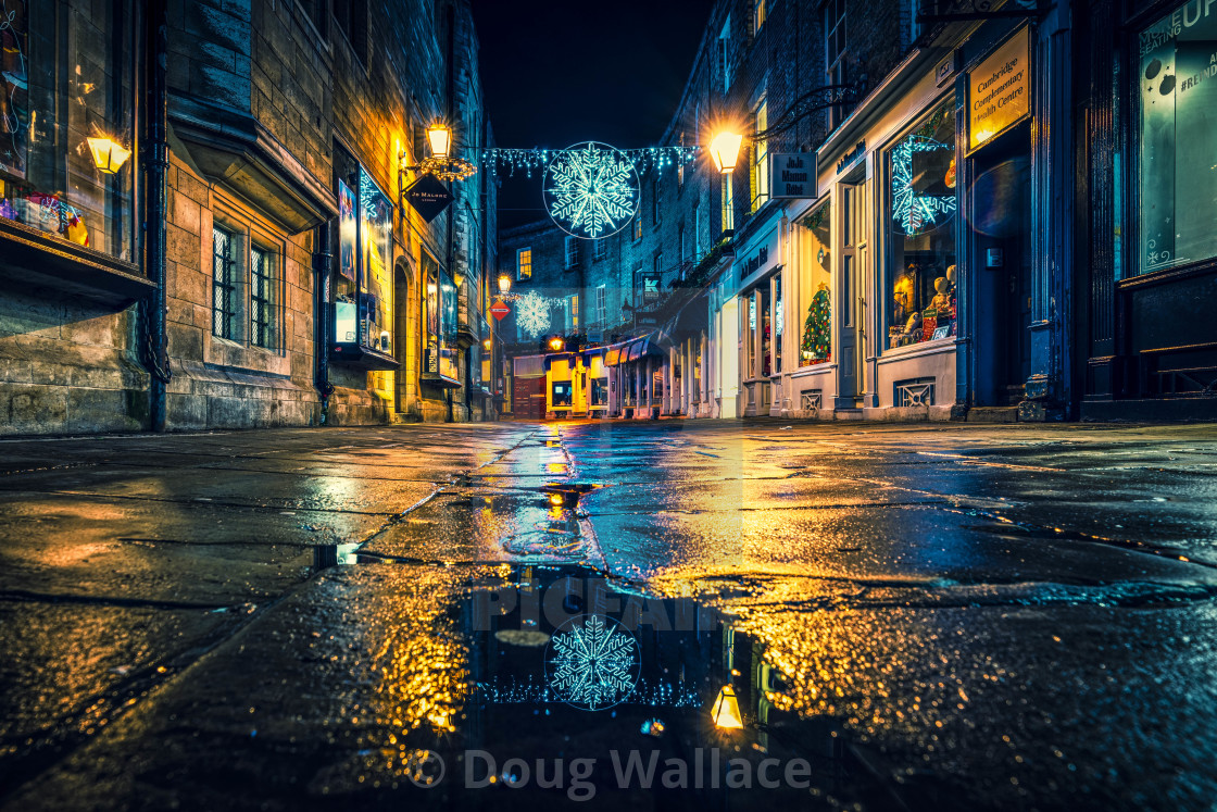 "Night reflections from Rose Crescent, Cambridge UK." stock image