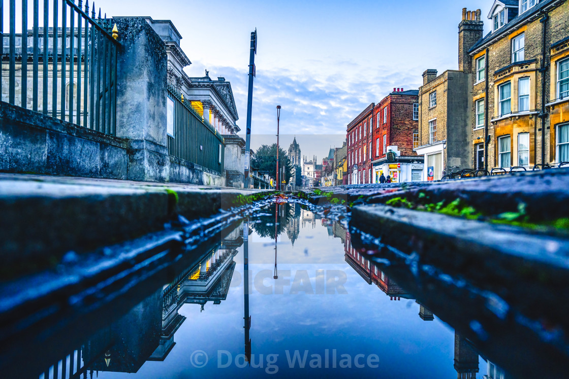 "Trumpington Street In reflection, Cambridge UK." stock image