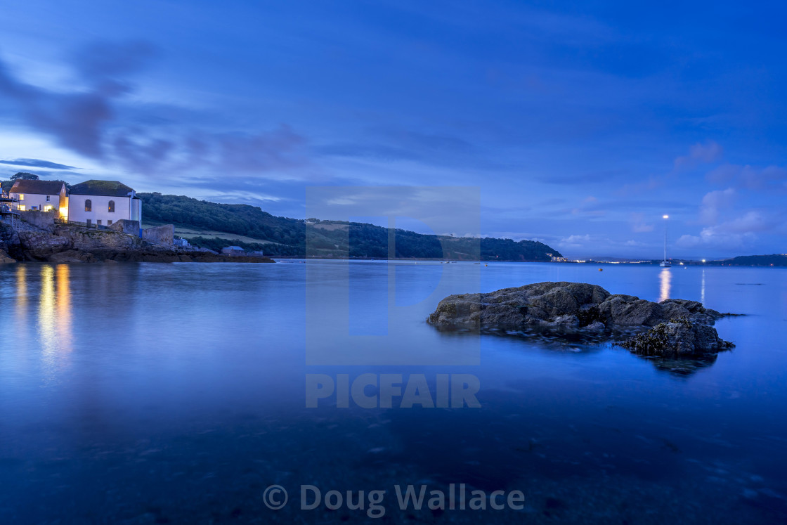 "Blue hour from Cawsand Beach, Cornwall UK." stock image