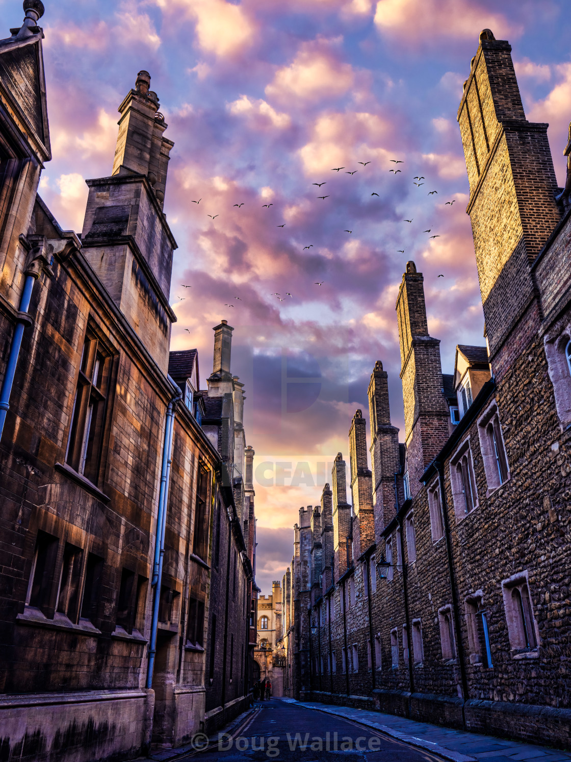 "Golden Hour Sunset from Trinity Lane, Cambridge UK." stock image