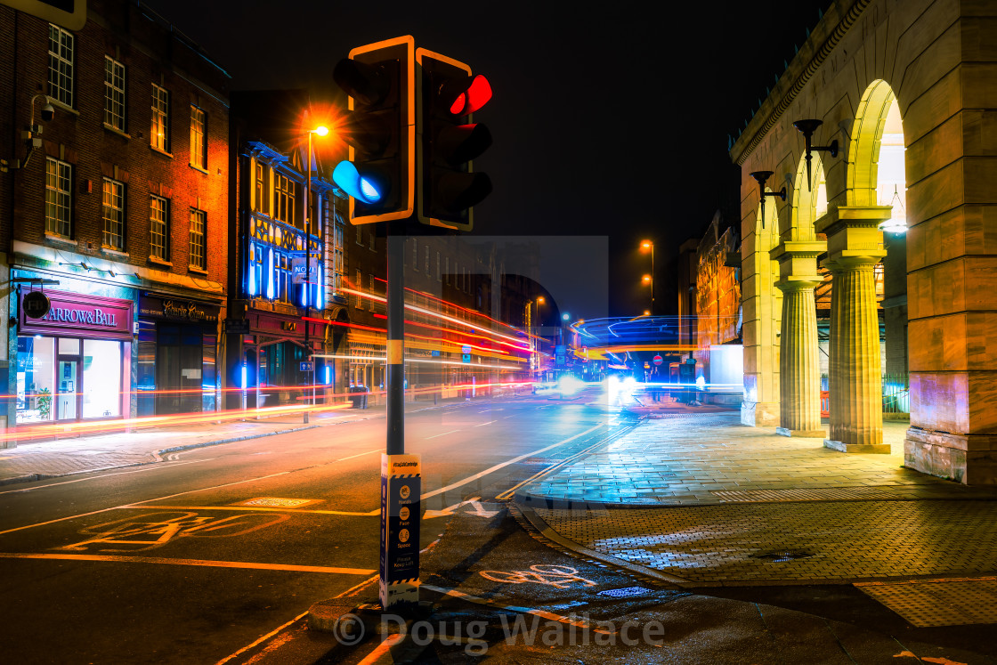 "Light Trails from Regent Street, Cambridge UK." stock image