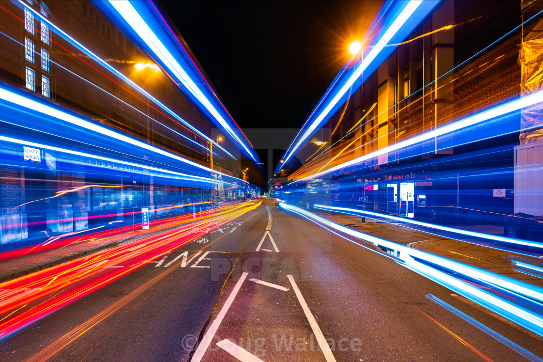 "Light Trails from Regent Street, Cambridge UK." stock image