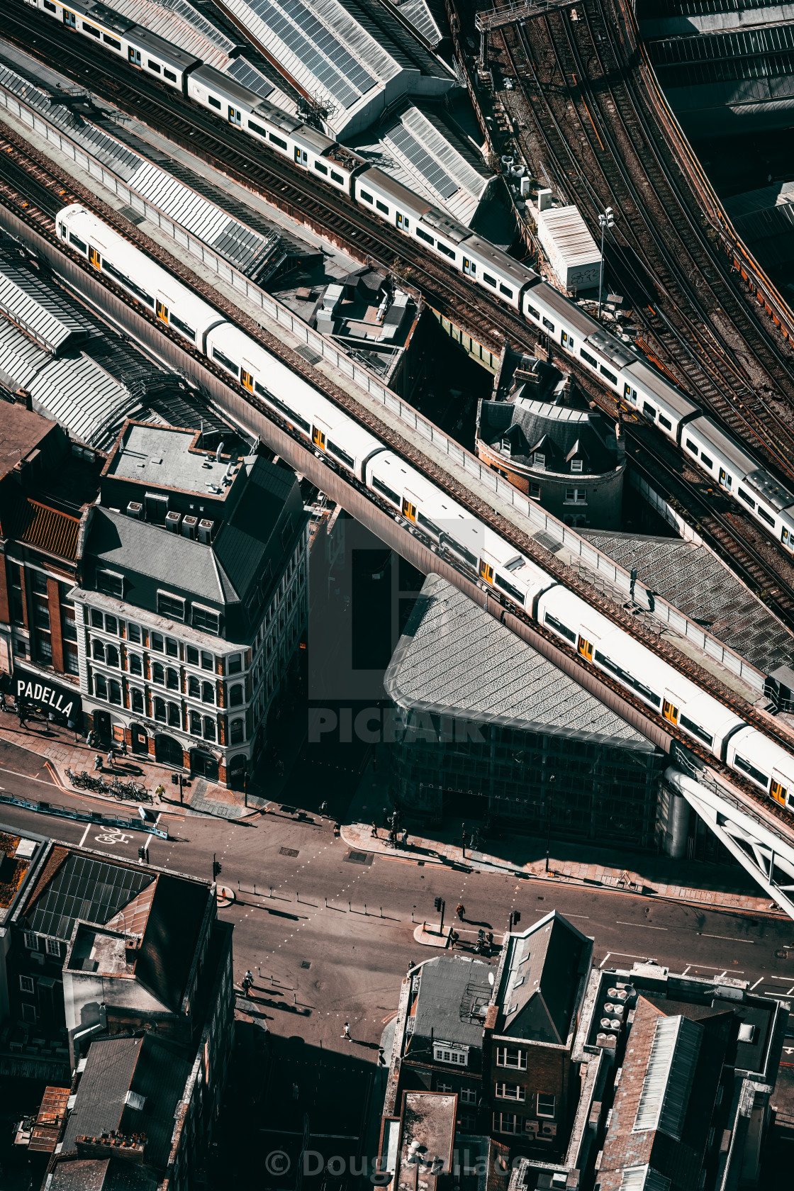 "Aerial view of Borough High Street, London UK." stock image