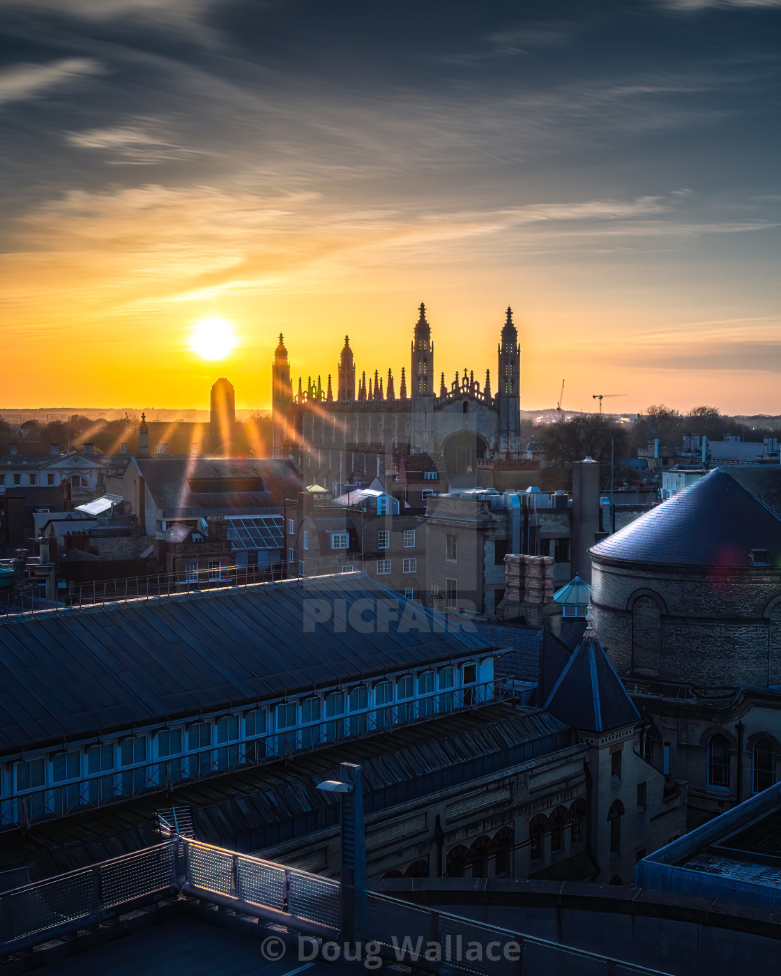 "Sunset over King's College Chapel, University of Cambridge UK." stock image