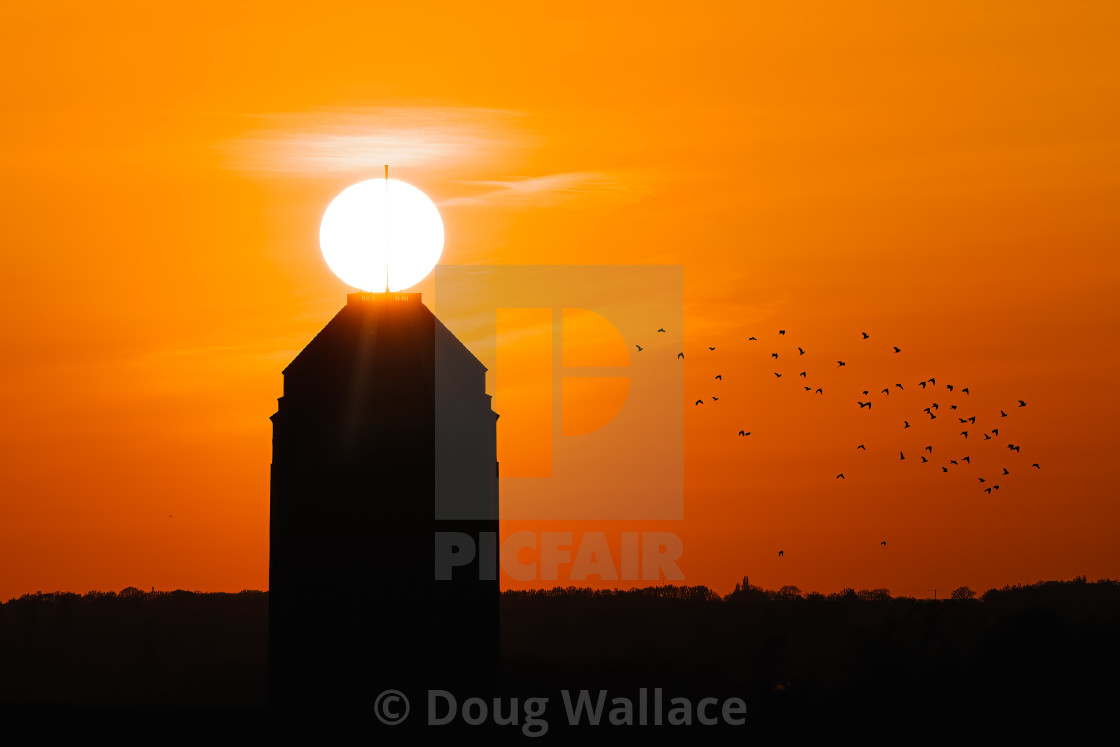 "Sunset on top of Cambridge University Library, Cambridge UK." stock image