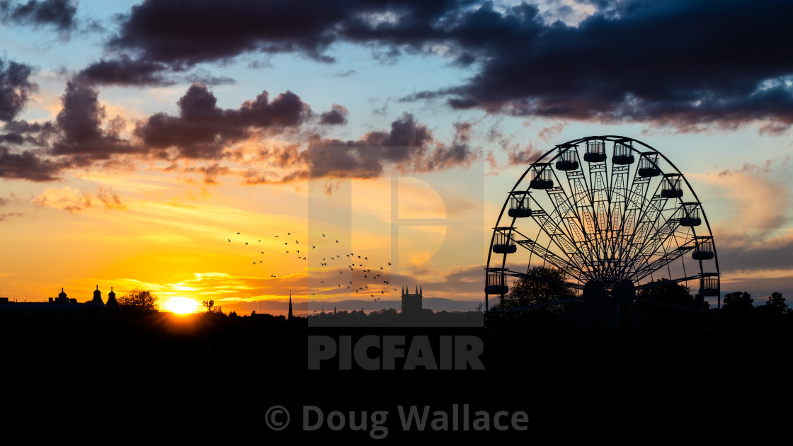 "Sunset Silhouettes from Parker's Piece, Cambridge UK." stock image