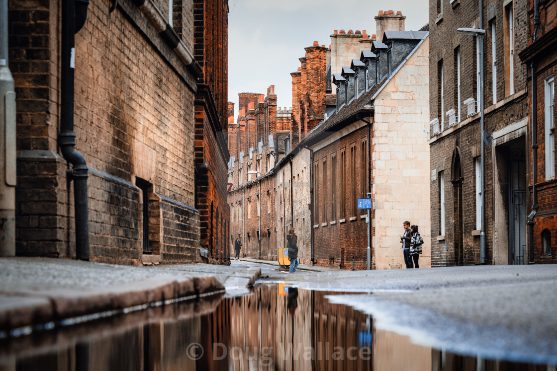 "Reflections from Mill Lane, Cambridge UK." stock image