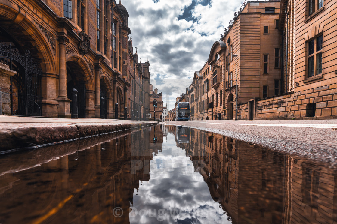 "Reflections from Pembroke Street, Cambridge UK." stock image