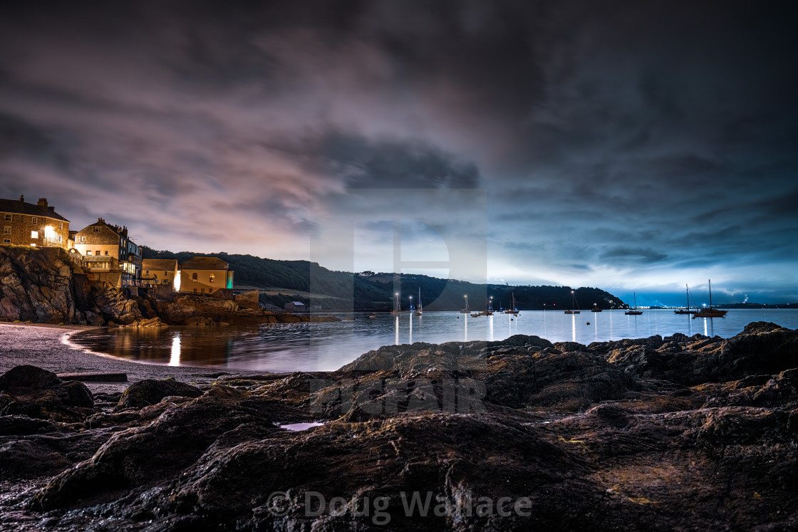 "Blue hour from Cawsand Bay, Cornwall UK." stock image