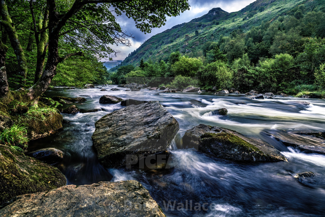 "Dawn from The River Afon Glaslyn, Wales, UK." stock image