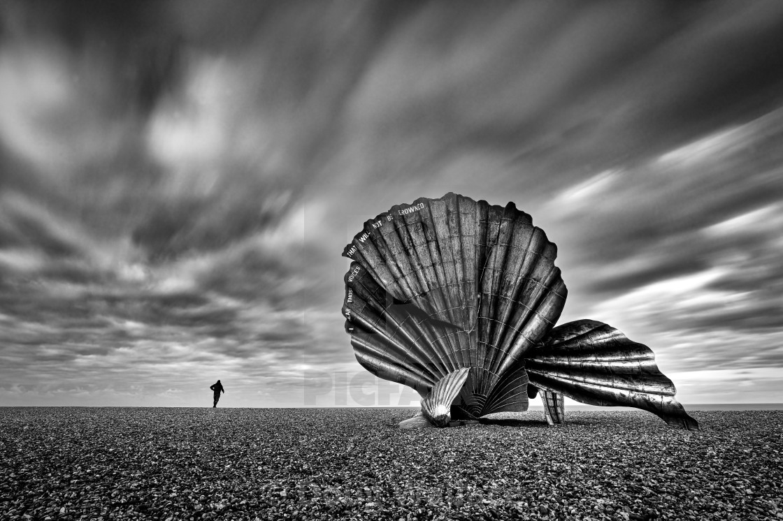 "The Scallop at Aldeburgh Beach, Suffolk UK." stock image