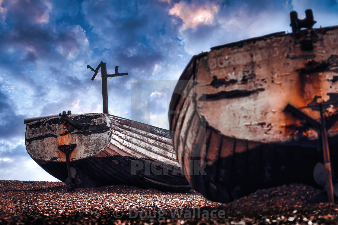 "Abandoned boats from Aldeburgh Beach, Suffolk, UK." stock image