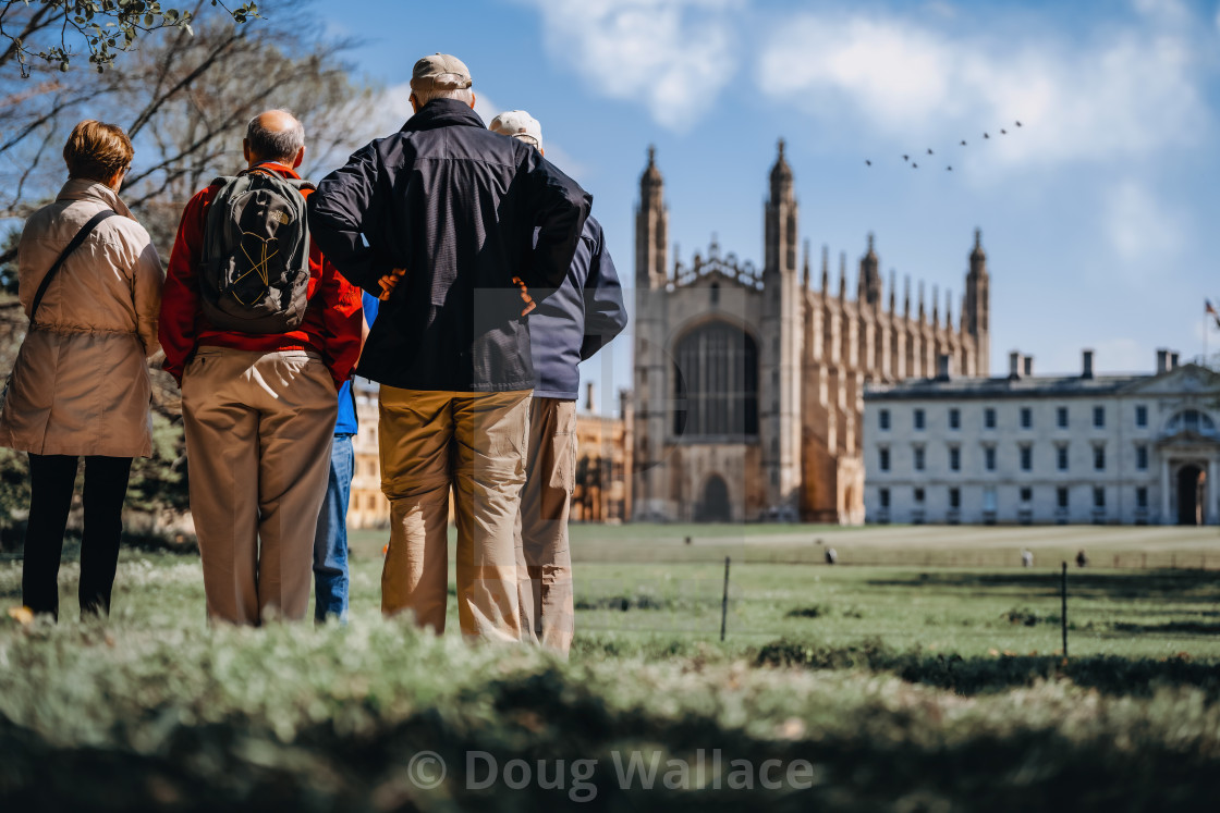 "Tourists admiring King's College Chapel, Cambridge UK." stock image