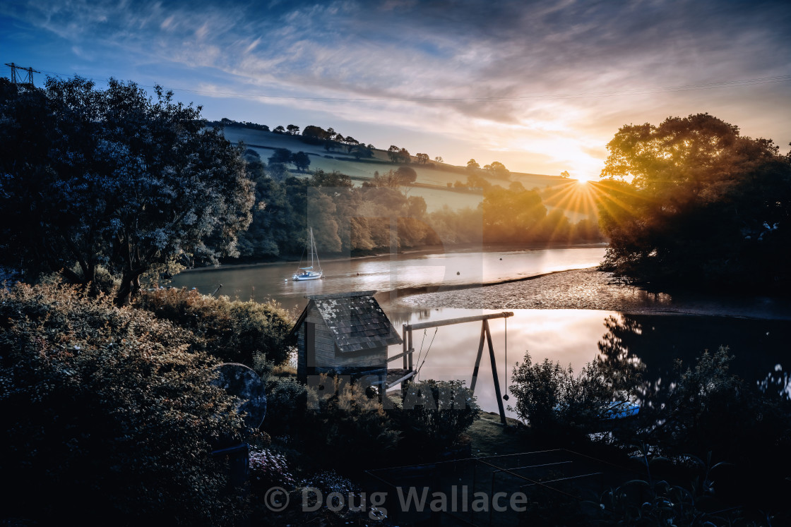 "Sunset on The Harbourne River, Tuckenhay, Devon UK." stock image