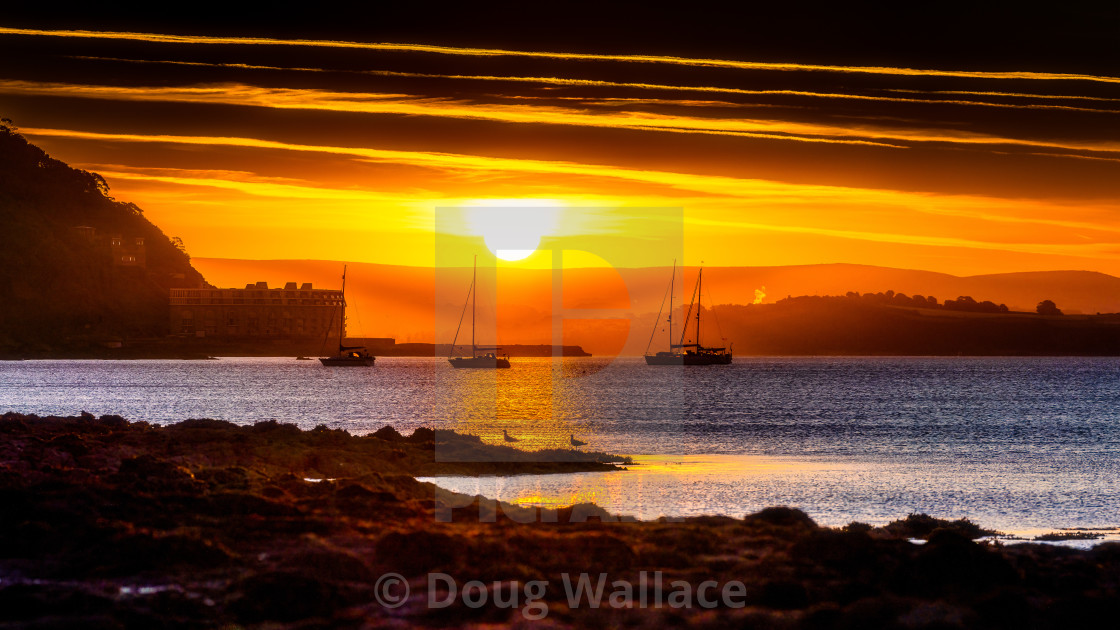 "Sunset from Cawsand Bay, Cornwall UK." stock image