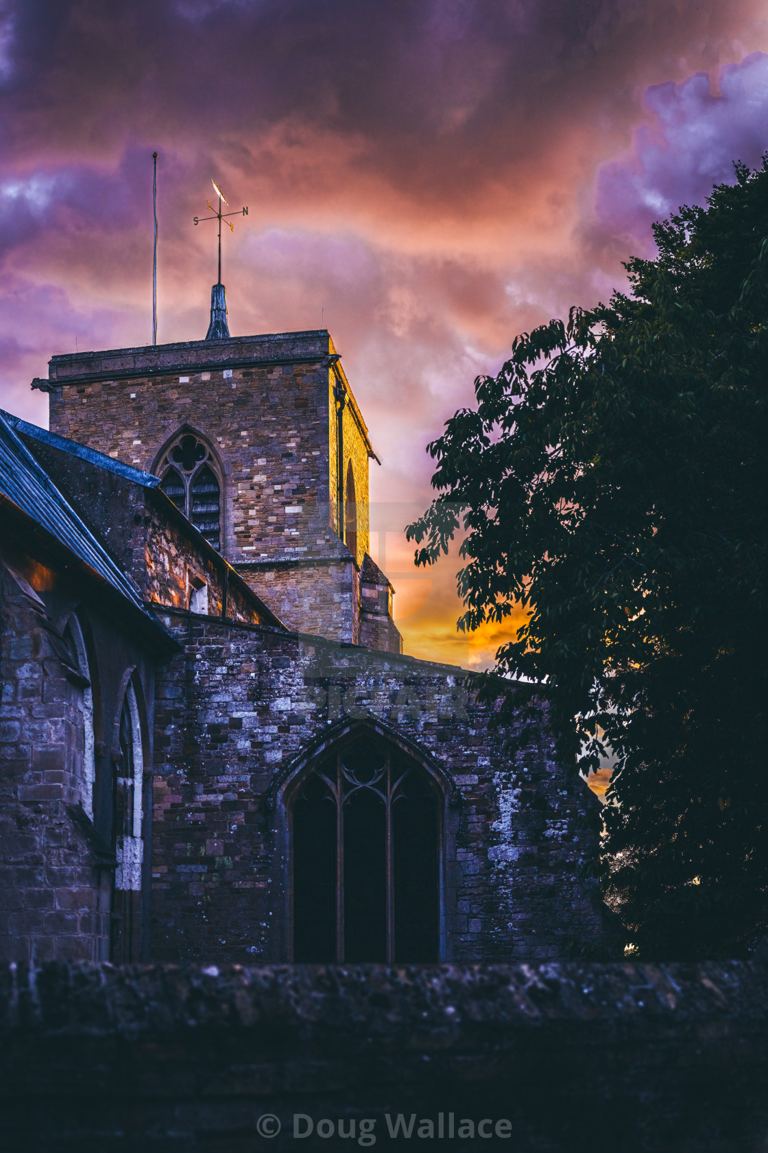 "Sunset Over Fen Ditton Church, Cambridge, UK." stock image