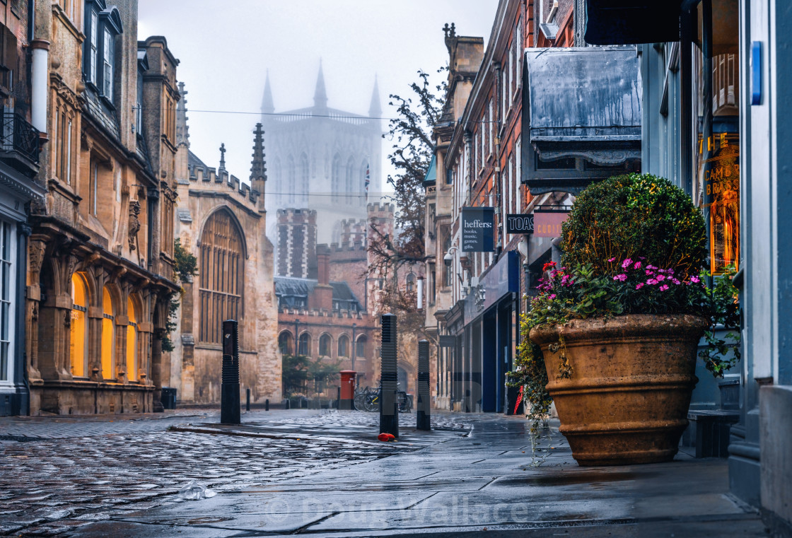 "Dawn fog from Trinity Street, Cambridge UK." stock image