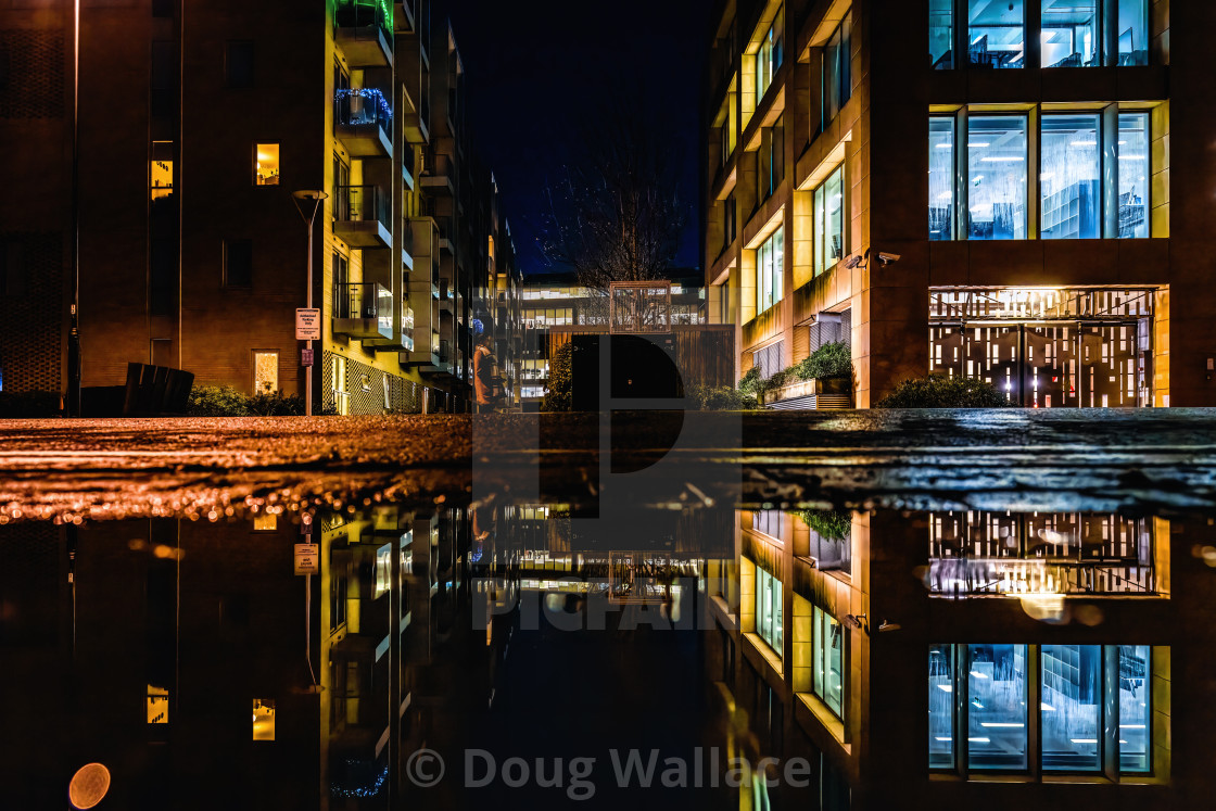 "Night Reflections from Tension Road, Cambridge UK." stock image