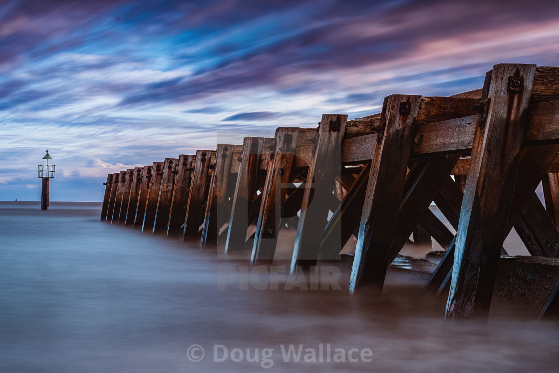 "Sea defences from Landguard Point, Felixstowe, Suffolk, UK." stock image