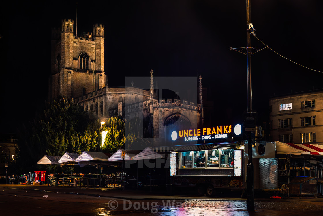 "Cambridge Market Square by night, Cambridge UK." stock image