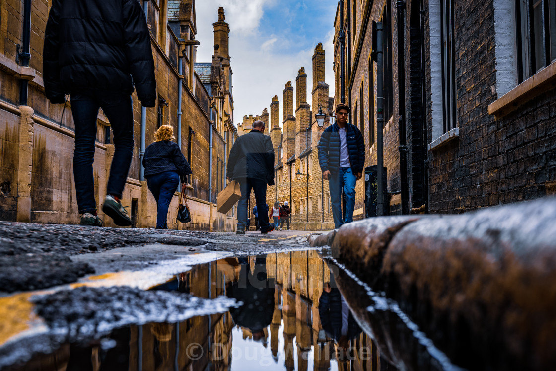 "Reflections from Trinity Lane, Cambridge, UK." stock image