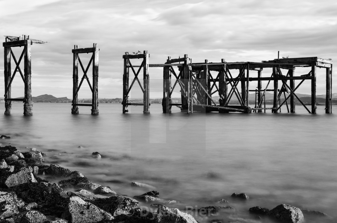 "The Old Pier, Hawkcraig Point, Aberdour (b&w)" stock image