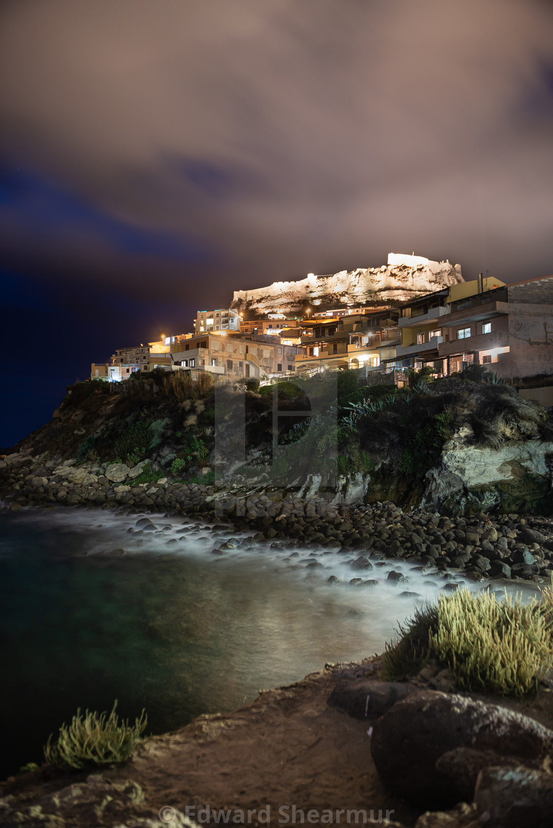 "Castelsardo at night Sardinia" stock image