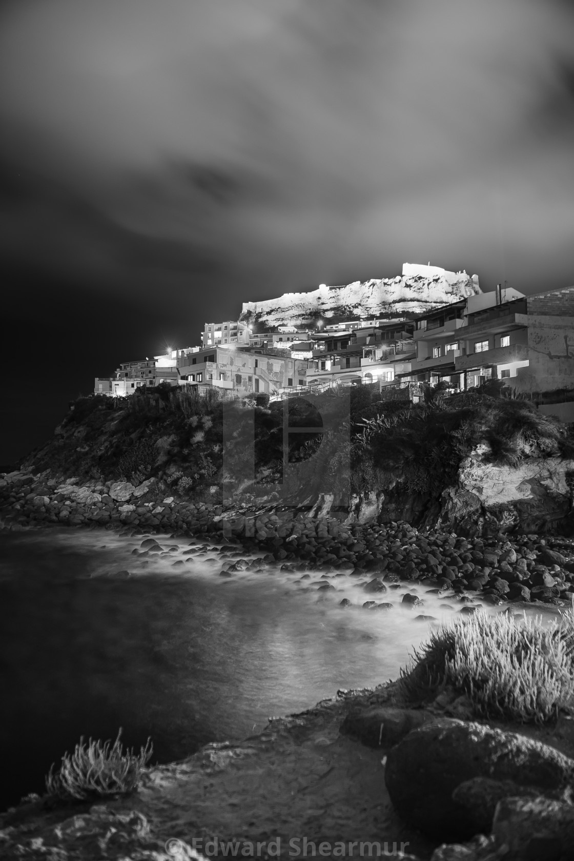 "Castelsardo at night Sassari Sardinia" stock image