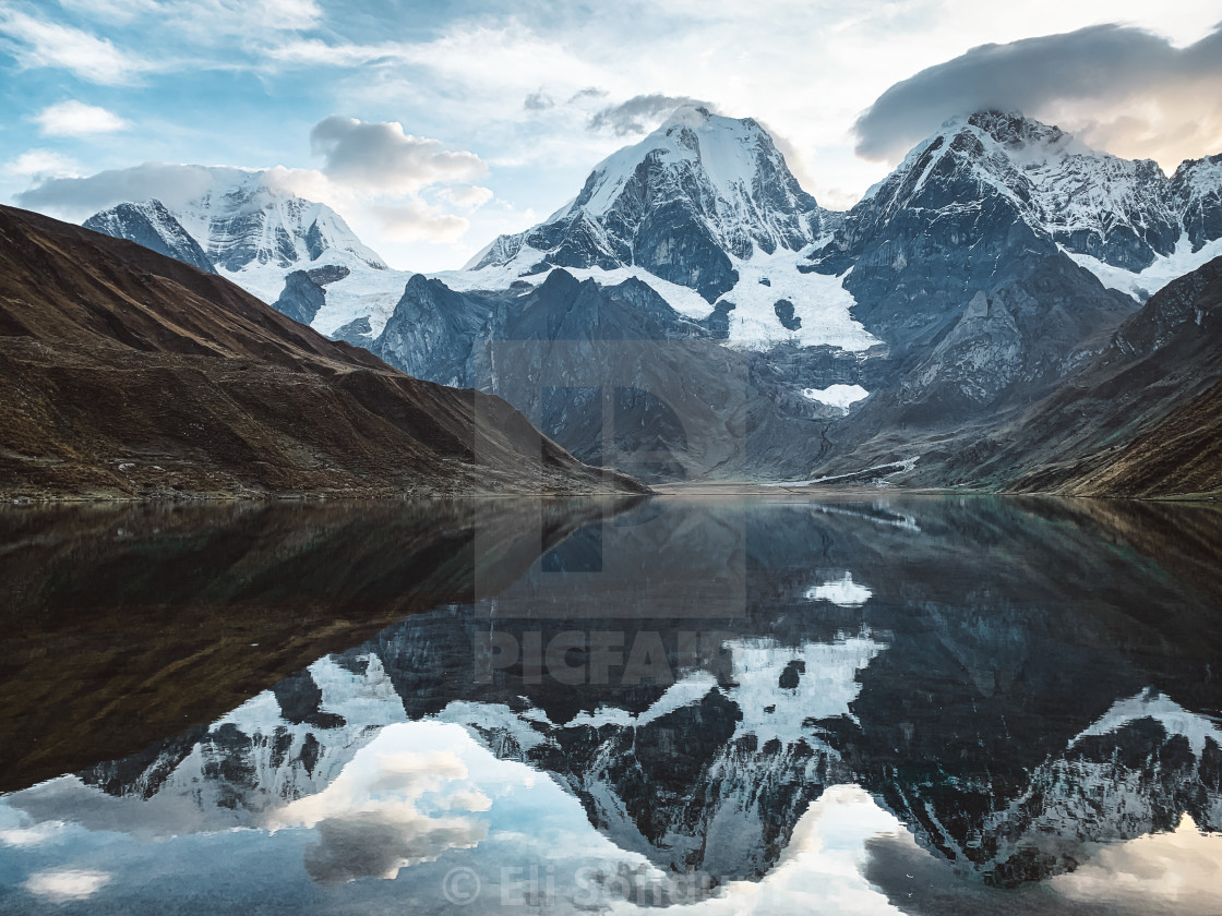 "Reflective Waters in the Peruvian Andes, Cordillera Huayhuash" stock image