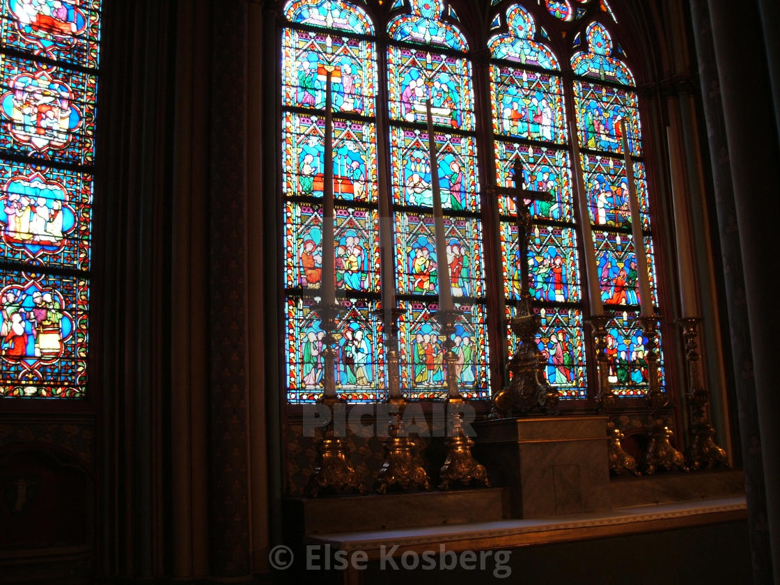 "Glass painting in Notre Dame de Paris" stock image