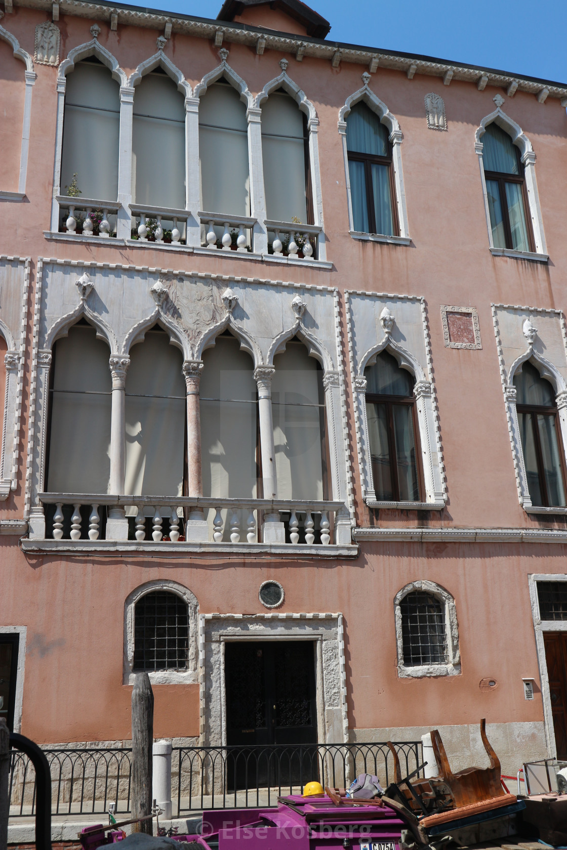 "Old pink building in Venice." stock image