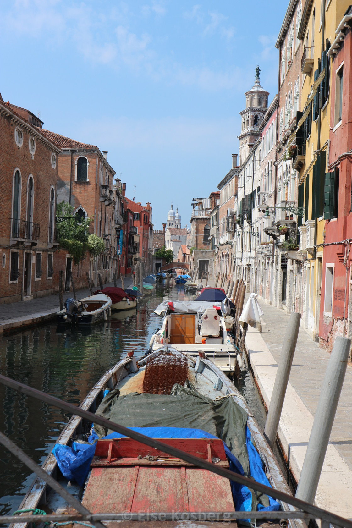 "Boats on a canal in Venice" stock image