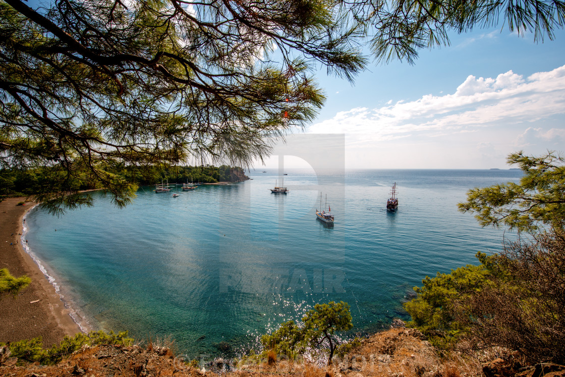 Aerial View Of Cozy White Sand Beach With Turquoise Clear Sea Water Phaselis Beach License Download Or Print For 18 60 Photos Picfair