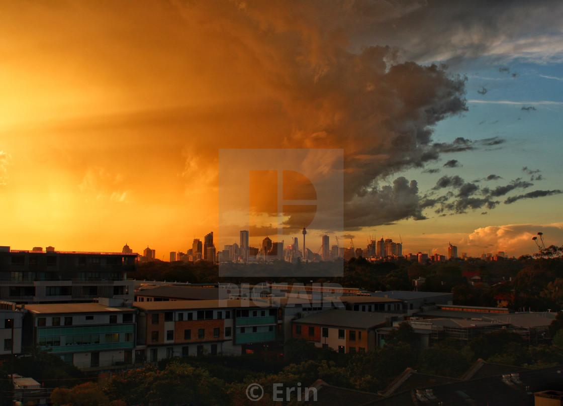 "Landscape Sunset after a storm over Sydney" stock image