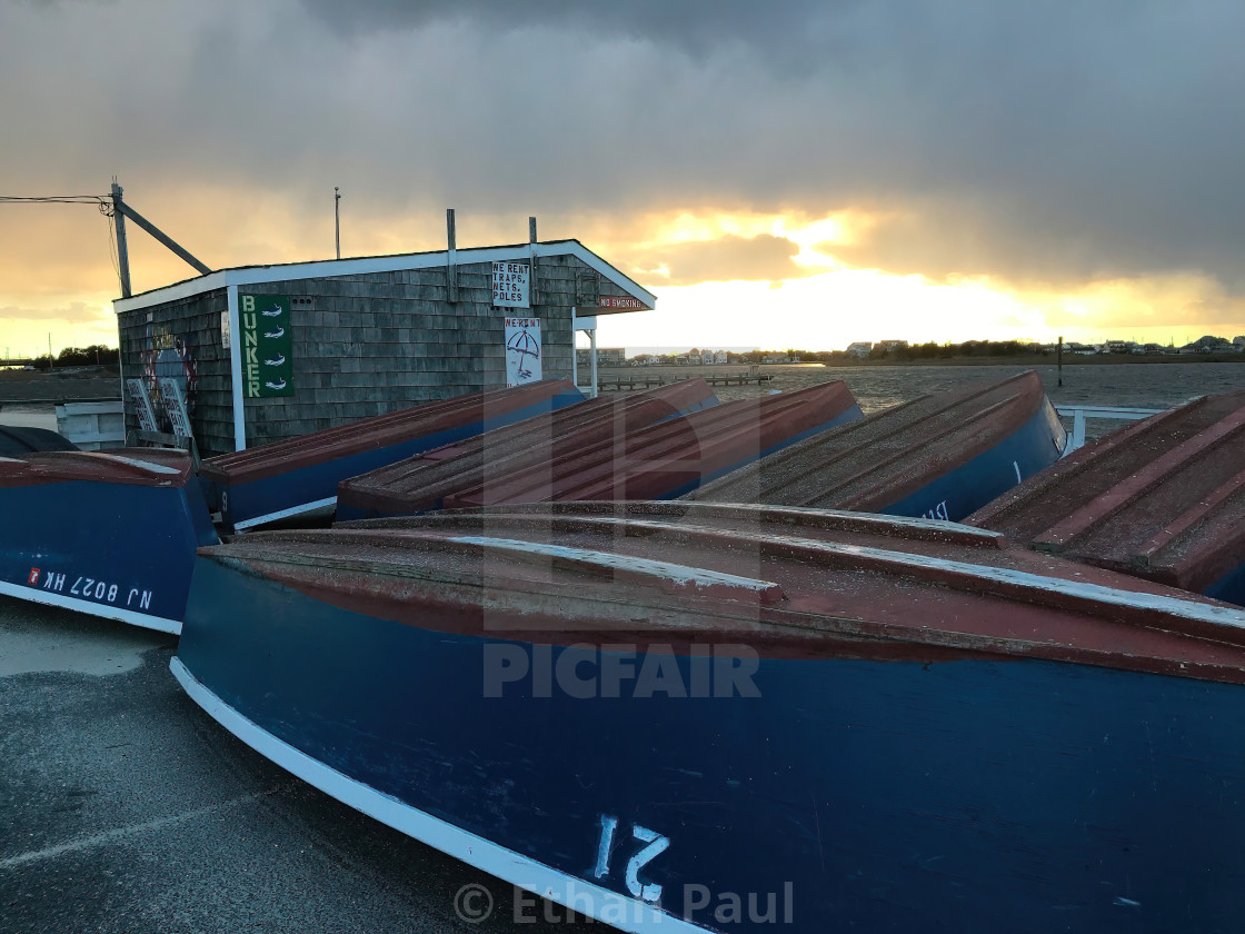 "Off Season Boat Rentals at Sunset" stock image