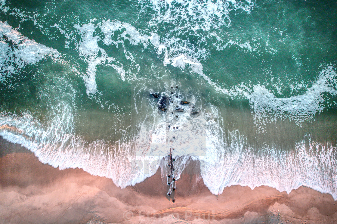 "Sunrise Waves Crashing on Jetty 2" stock image