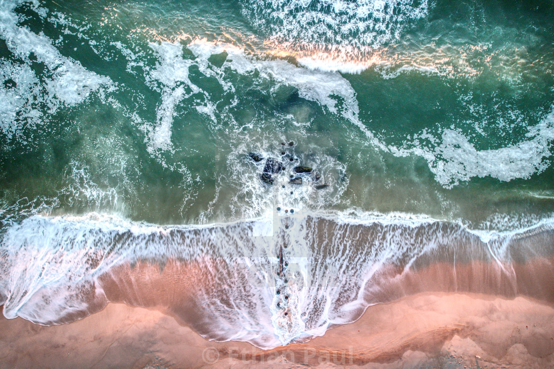 "Sunrise Waves Crashing on Jetty 5" stock image