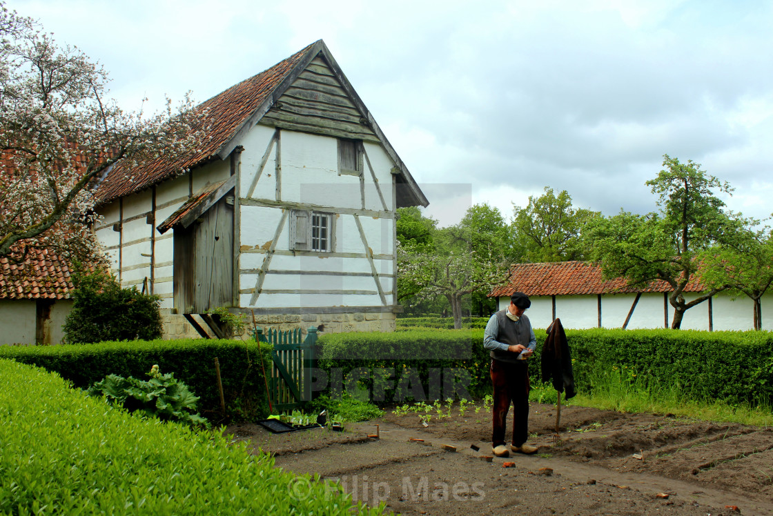 "Timber frame farm." stock image