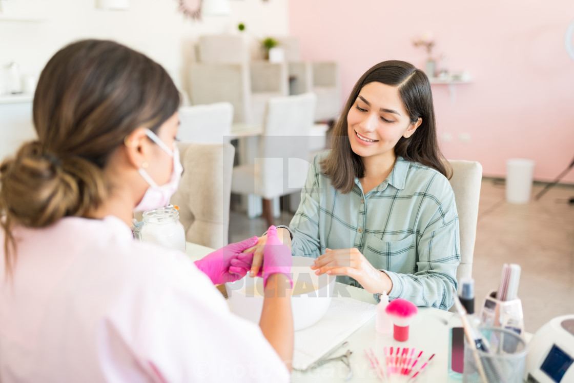 "Female Customer Enjoying Care At Hair Spa" by Foto Creativa - £3.80 "Female Customer Enjoying Care At Hair Spa" stock image