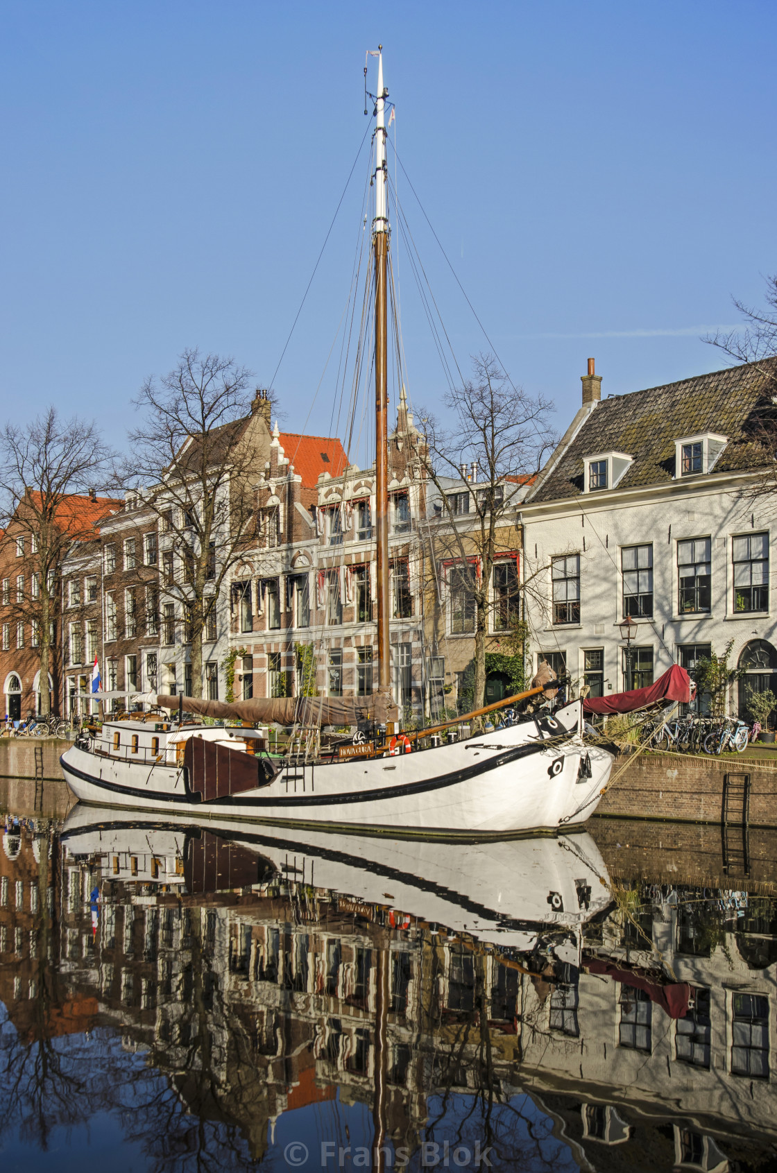 "White barge in Dutch canal" by Frans Blok - $15.41 "White barge in Dutch canal" stock image