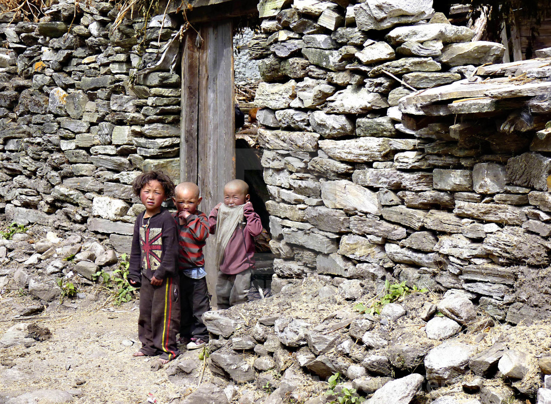"Children on the way to Manaslu in the Himalayas." by Franz Christian Mayerhofer - $34.00 "Children on the way to Manaslu in the Himalayas." stock image