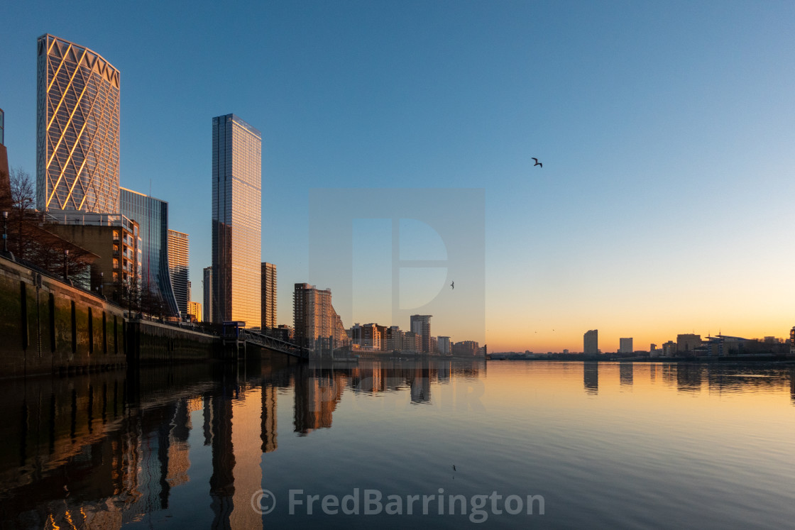 "Sunset over Canary Wharf" stock image