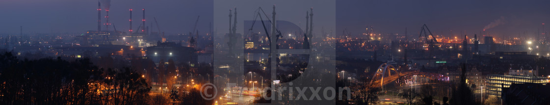 "High resolution night panorama of Gdansk, Poland." by Fredrixxon - £24.80 "High resolution night panorama of Gdansk, Poland." stock image