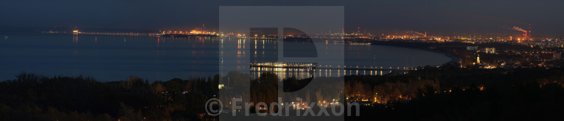 "High resolution night panorama of Sopot and Gdansk, Poland." by Fredrixxon - £24.80 "High resolution night panorama of Sopot and Gdansk, Poland." stock image