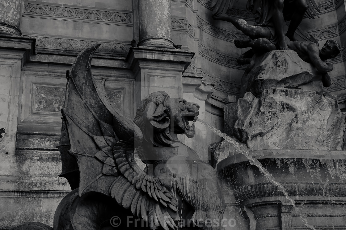 "Gargoyle fountain b&w" stock image