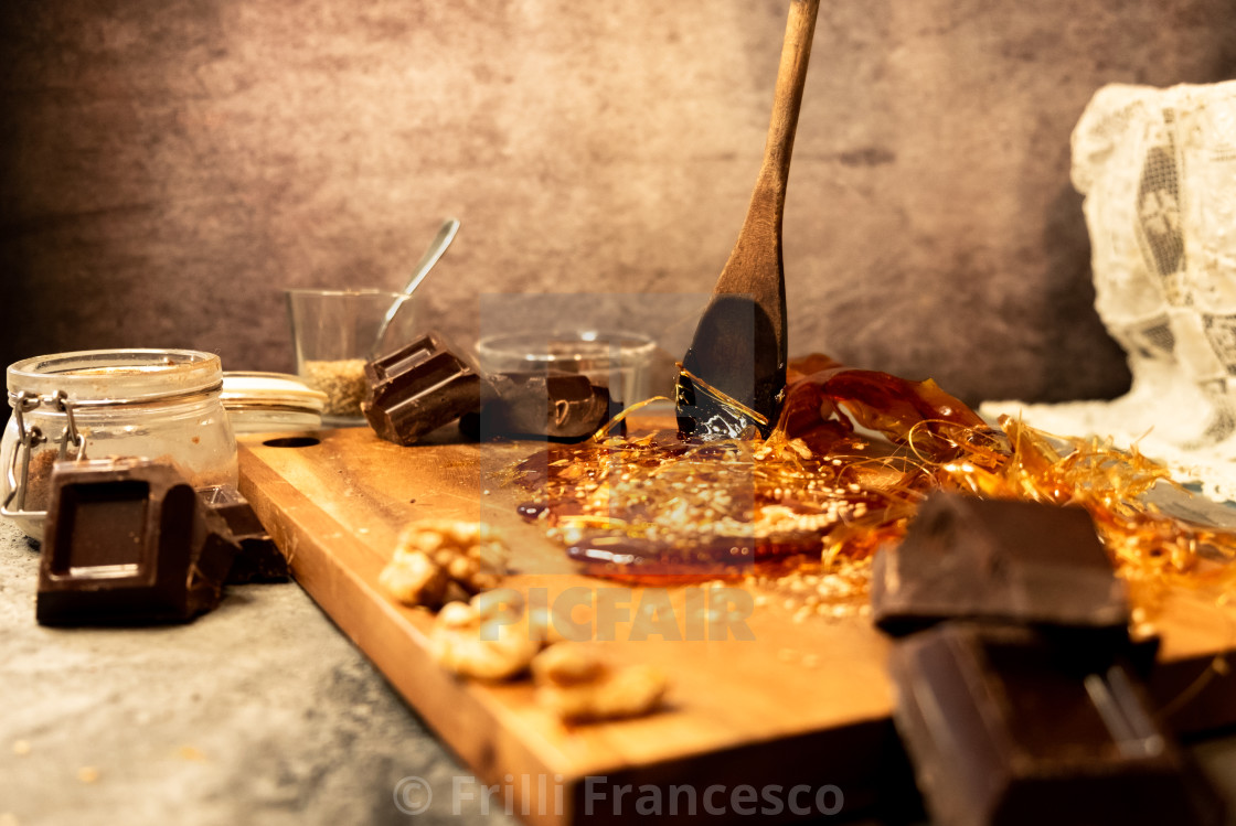 "Crunchy sugar with walnuts and chocolate" stock image